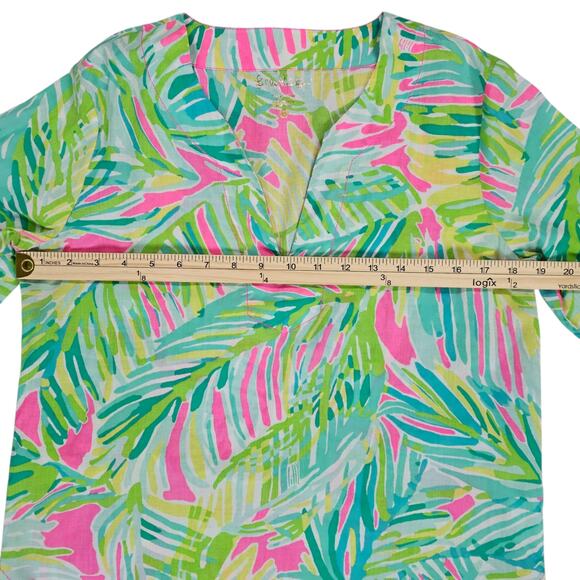 Lilly Pulitzer Tunic Shirt Womens Small Green Pink Amelia Island Tropical Storm - Picture 13 of 14